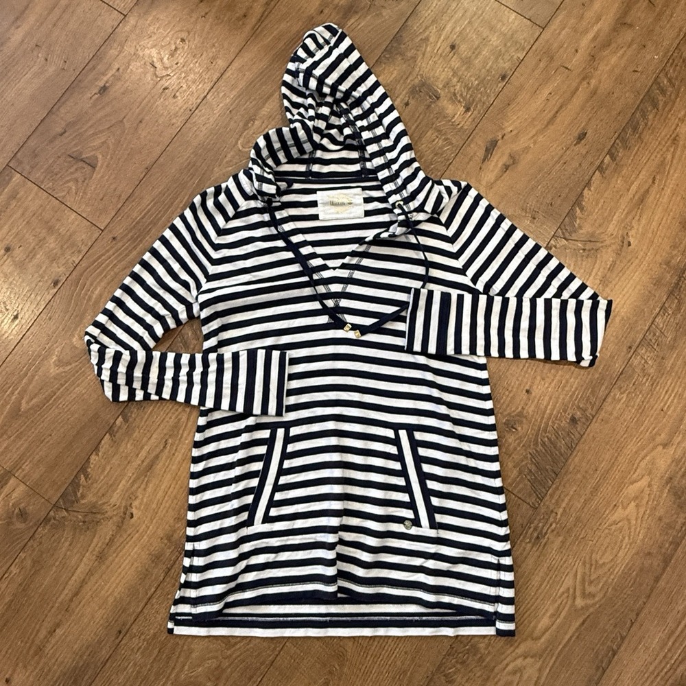 Lilly Pulitzer Luxletic Soft Arin Pullover Hoodie Blue White Striped Women's S